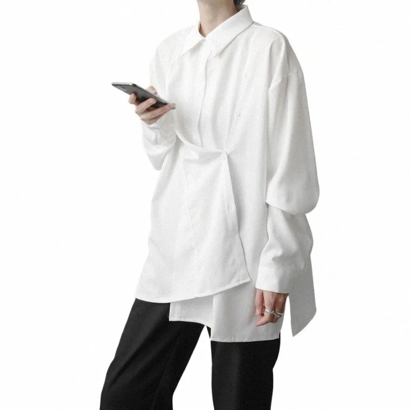 umi MAO Yamamoto Dark Top Мужская корейская рубашка с деструктированным дизайном на ощупь Свободная рубашка с рукавами LG Уникальные несколько способов ношения для мужчин r8cp #