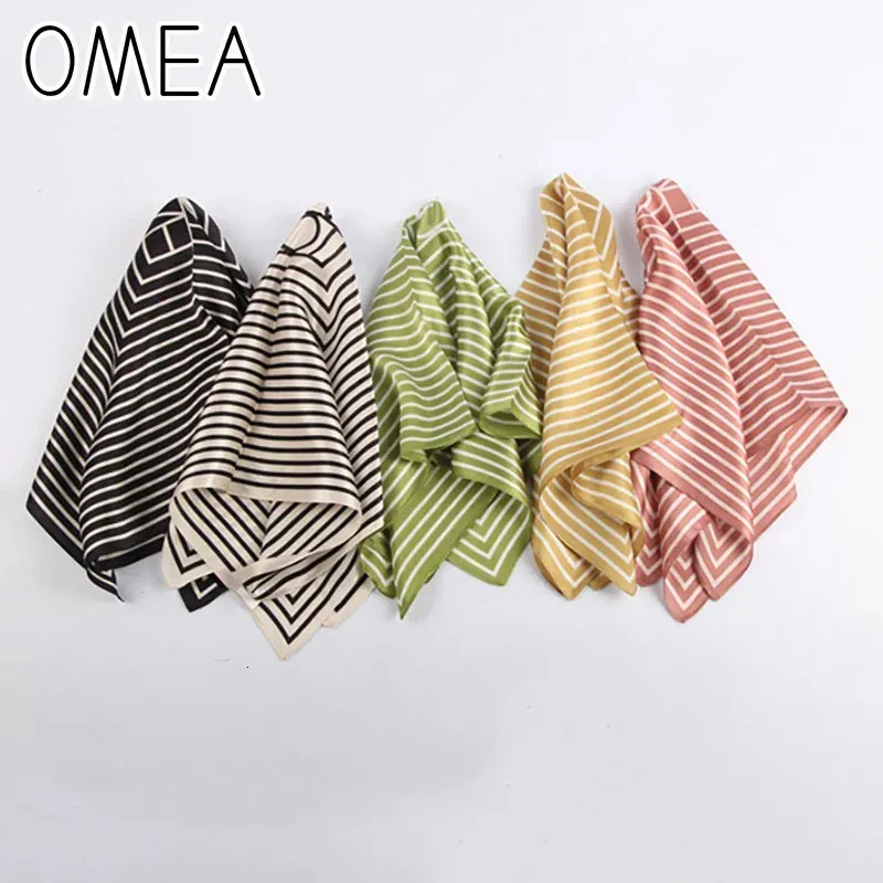 OMEA 100 ٪ حقيقية من الحرير وشاح المرأة الأزياء الحديثة صغيرة مربع الكورية النسخة الكورية من النمط الحرير المخطط وشاح الرأس الرجعية الرجعية 240314