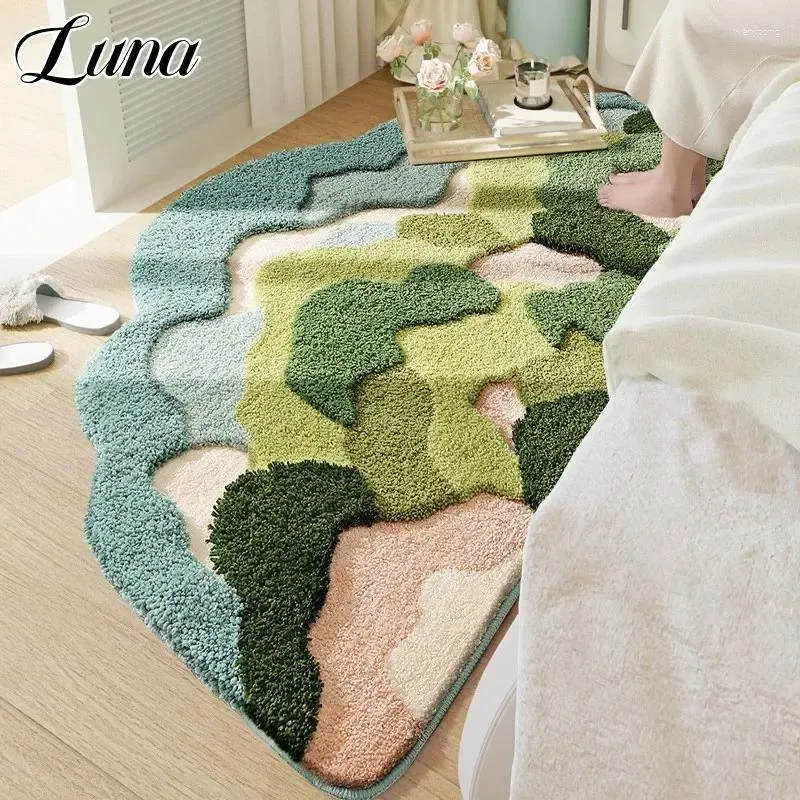 Carpets 3D Moss Irregular Bedside For Bedroom Mountain Forest Tufting Washroom Floor Mat Bump Plush Area Rug Children Room Decor