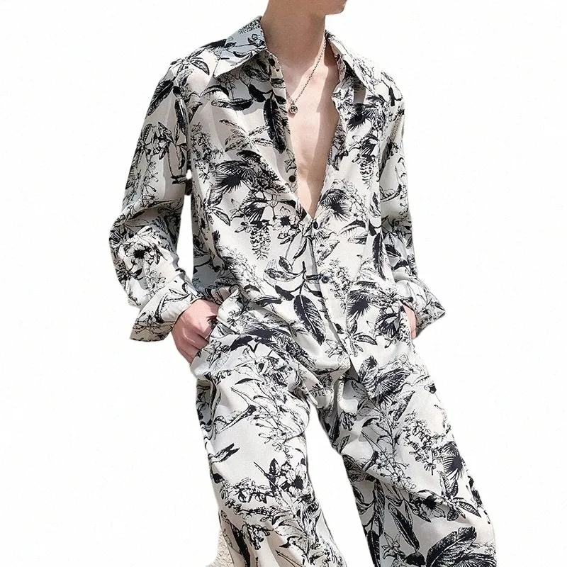 Luxury Printed Suit 2 Piece Set Ice Breattable Overized Blazer Byxor Busin Formella Casual Suits Party Prom Nightclub Suits W7U4#