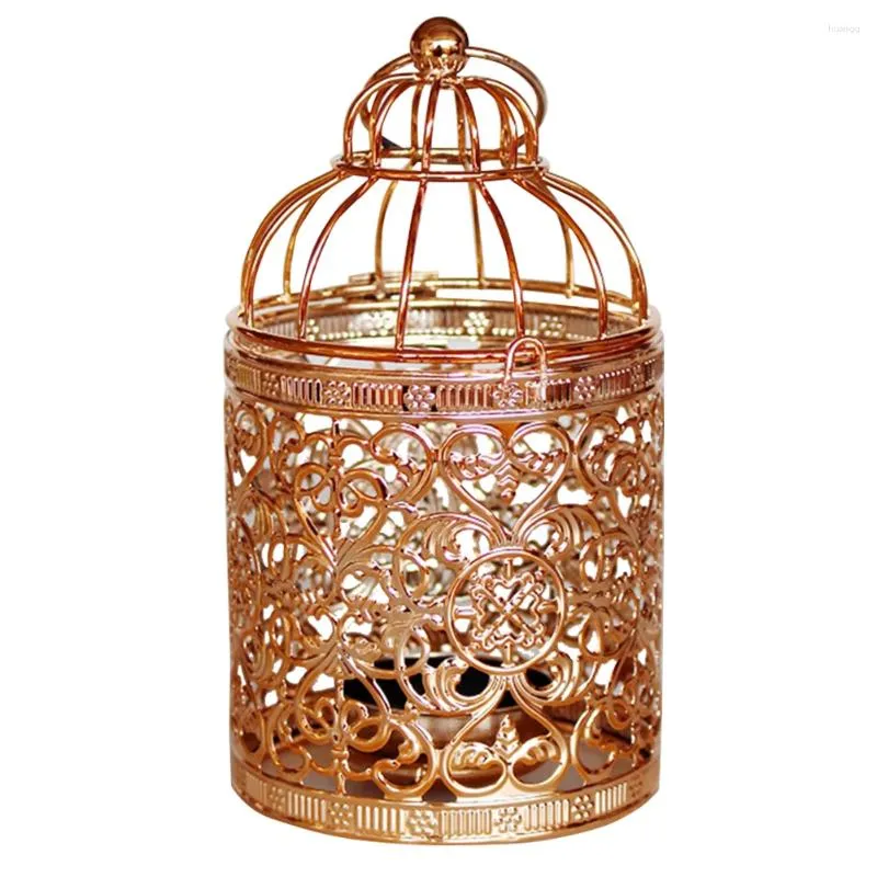 Bougeoirs suspendus lanterne artisanat durablebougeoir fer placage thé lumière ornement décoratif style européen cage à oiseaux rétro