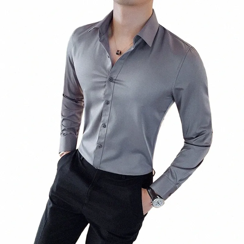 Camisas De Hombre Lg Chemises À Manches Pour Hommes Vêtements 2024 Busin Vêtements De Cérémonie Camisa Social Masculina Slim Fit Chemise Homme l59f #