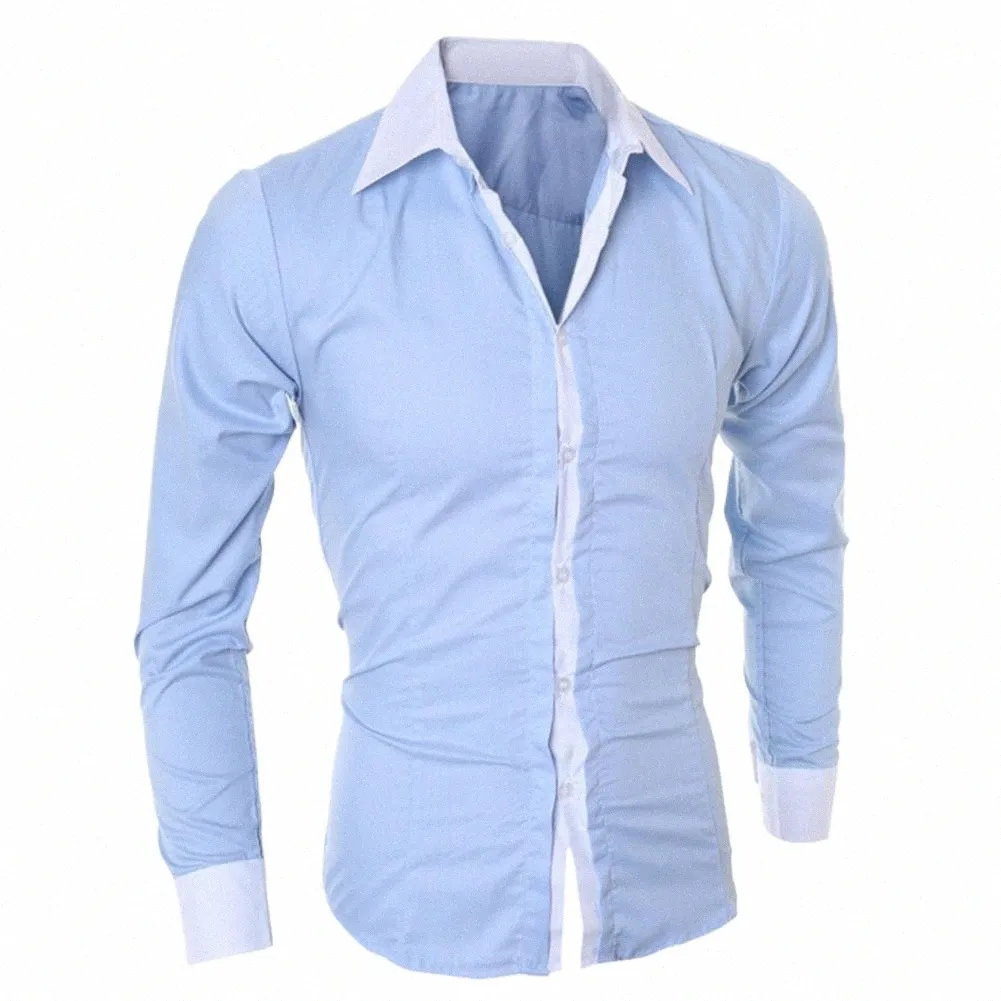Herren Lg Sleeved Color Block Cuff Slim Shirt Brusttasche Anzughemden Casual Butt Turn Down Kragen Busin Shirts 45gk #