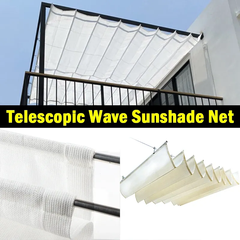 Nets White Color Telescopic Wave Sunshade Net Outdoor Gazebos Sun Canopy Home Courtyard Pergolas Sun Shelter Swimming Pool Awning