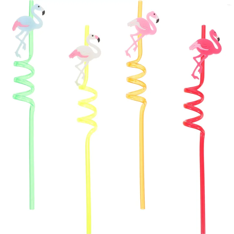 Engångskoppar Straws 4 PCS Spiral Straw Festival Drinking Decorative Toy Födelsedagsfest FUN FAVUL REBERABLE Cocktail Cartoon