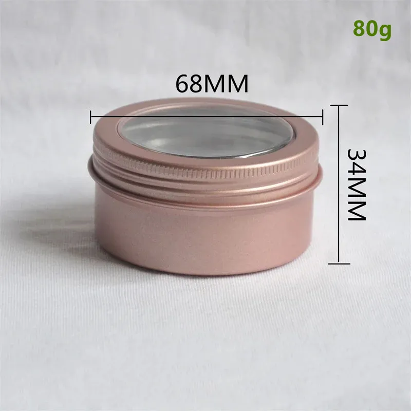 80 ml Roségold runde Aluminiumzinndosen mit klaren Fensterdeckel DIY neue 2,7oz leere Creme Süßigkeit Kosmetische Behälter Aluminiumgläser