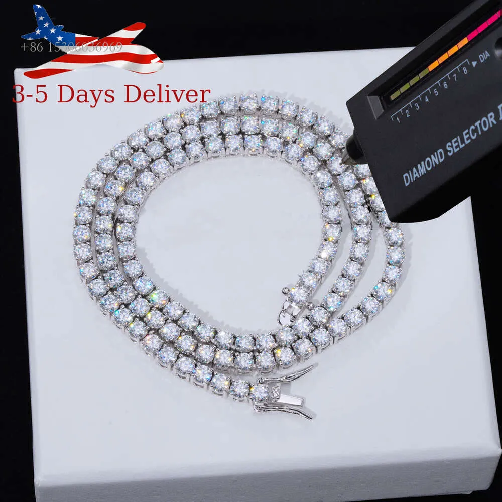 Fine Jewelry Moissanite Tennis Chain Necklace Hip Hop Sier For Men Women Cluster Iced Out VVS D Color Diamond 3Mm 4Mm 5Mm