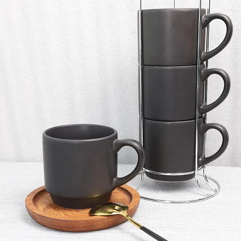 Tazze 2024 Arrivo Prezzo di fabbrica Stoare Set in ceramica di 4 tazze da caffè cappuccino impilabili in colore nero o personalizzato