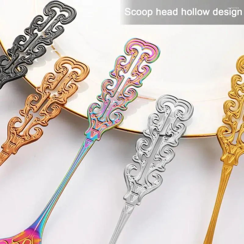 Spoons Home Kitchen Spoon Colorful Vintage Stainless Steel Set For Desserts Soups Salads Hollow Handle Cutlery Coffee