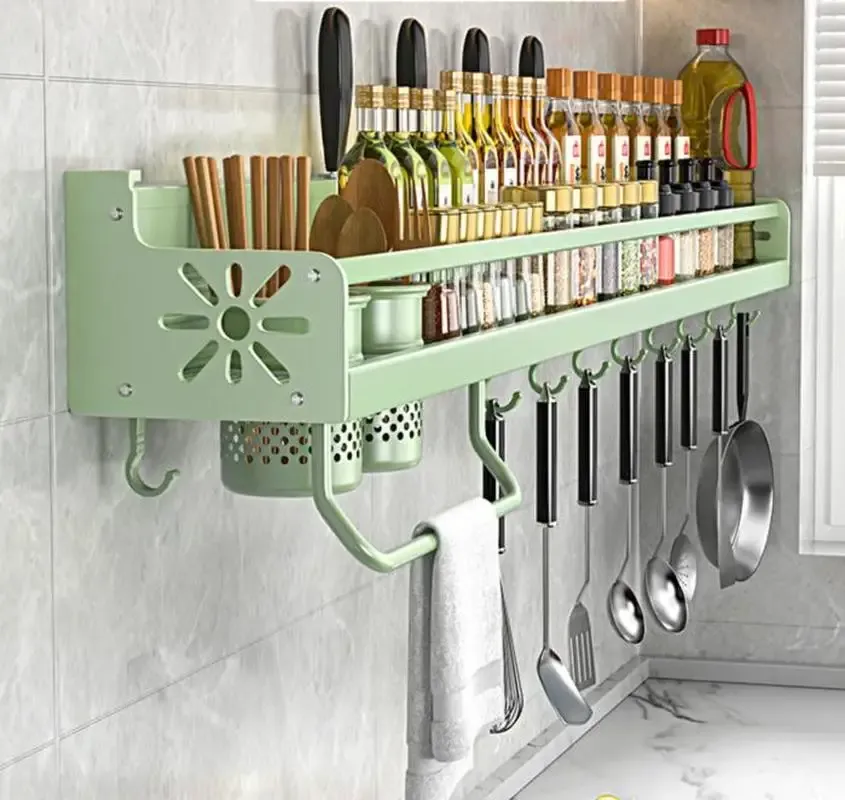Racks 40/50 cm vert étagère de rangement de cuisine mural étagères à épices espace aluminium multifonctionnel support de rangement étagère de cuisine organisateur