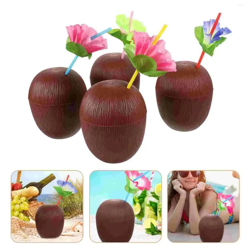 Vinglas på 4 datorer gåvor Luau Coconut Cups Summer Party Supplies Birthday Beach Beverage Hawaii Plastic Drinking Child Shaped