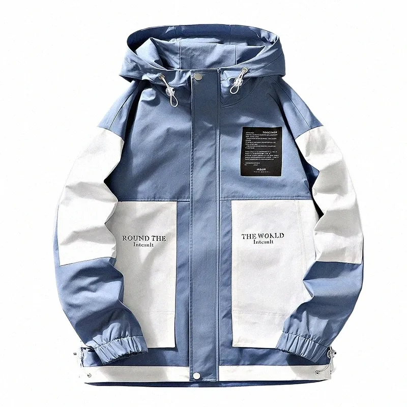 2022 Casual Jacket Men Watertproof Hooded Breatable Coat Outwear Male Solid Color Bekväm baseballkläder Storlek 4xl P2CA#