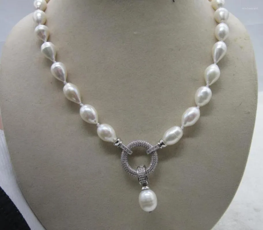 Łańcuchy ręcznie wiązane naturalne 45 cm 10-12 mm biały naszyjnik z perłowego wisiorek elegancki cyrkon akcesoria