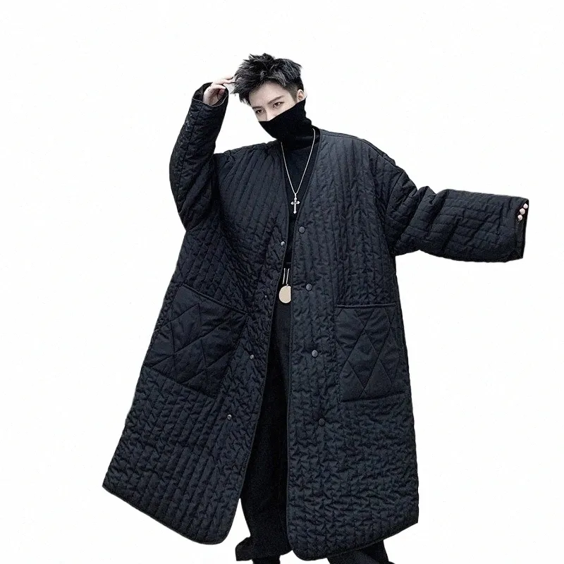 män japan streetwear inkluderar halsduk tunna stuga vadderad lg kappa ytterkläder manlig casual lös parkas jacka överrock w5vj#