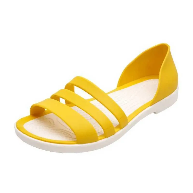 Pantofole da donna estive scarpe basse 2023 aperte in pizzo scivolo colore caramella per il tempo libero spiaggia all'aperto gelatina H240328S09P