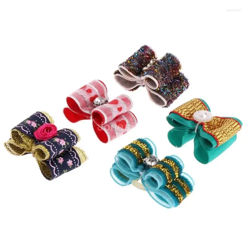 Abbigliamento per cani Q6PE Fasce per capelli con doppio fiocco Barrette per cuccioli Decorazioni per coda di cavallo Decorazione adorabile