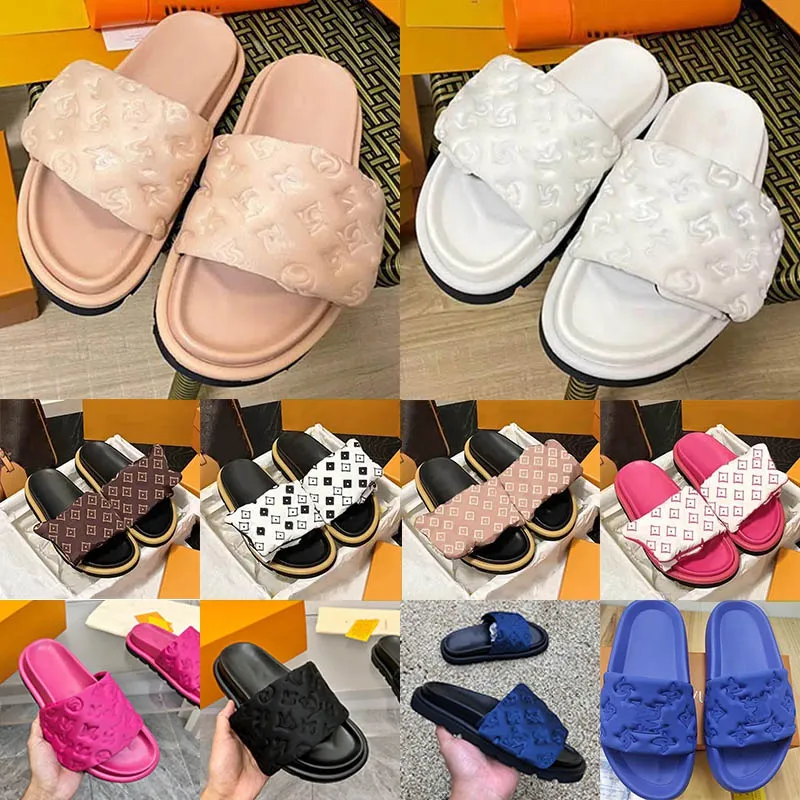 Pool Pillow Mules Designers Sandals Famous Designer Women Sunset Flat Mules Padded Front Strap Slippers Fashionable Easy-to-wear Style Slides mens womens shoes 35-45