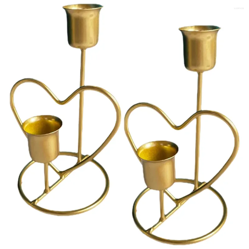 Candle Holders 2 Pcs Heart-shaped Dinner Party Table Decor Holder Iron Decorative Candlestick