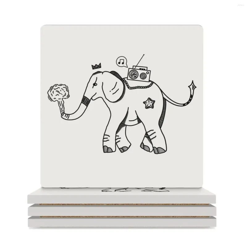 Bord Mats Music Elephant Ceramic Coasters (Square) Black Kawaii Anpassad