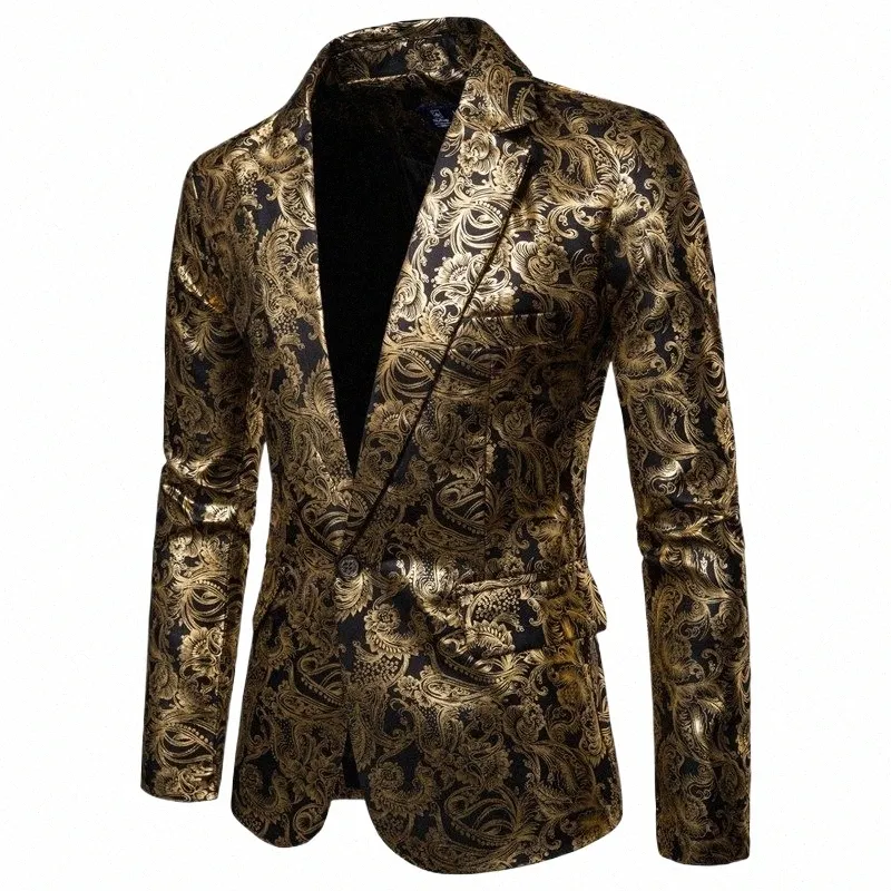 2023 Blazers à fleurs dorées pour hommes Busin Costume décontracté Mariage Dr Gold Blazer Hommes e8ZV #