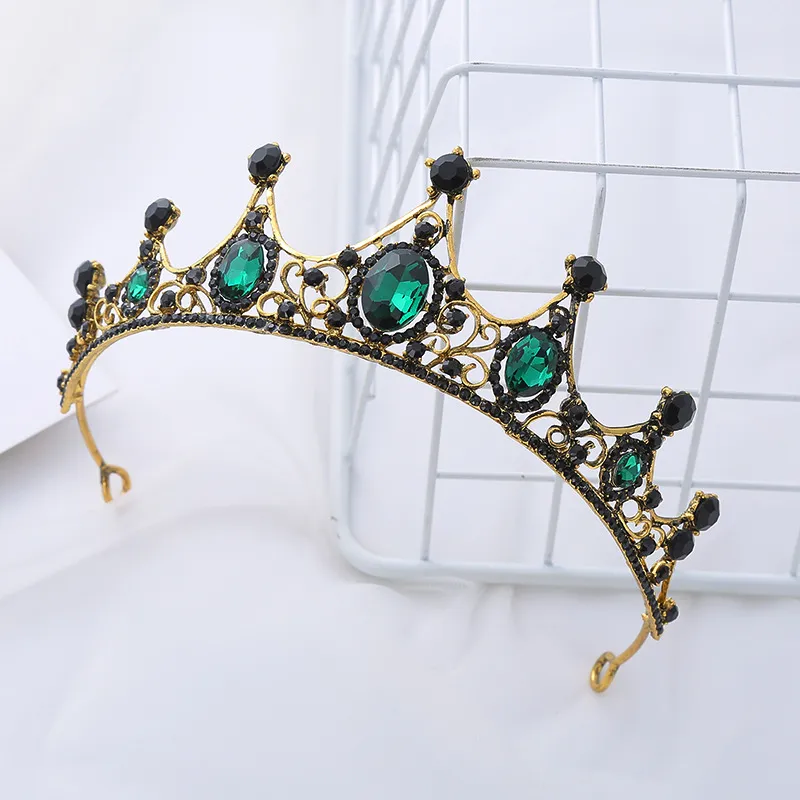 Coiffures Vintage Couronne Nouvel Alliage Vert Diamant Couronne Noble Mariée Cristal Chapeaux En Gros