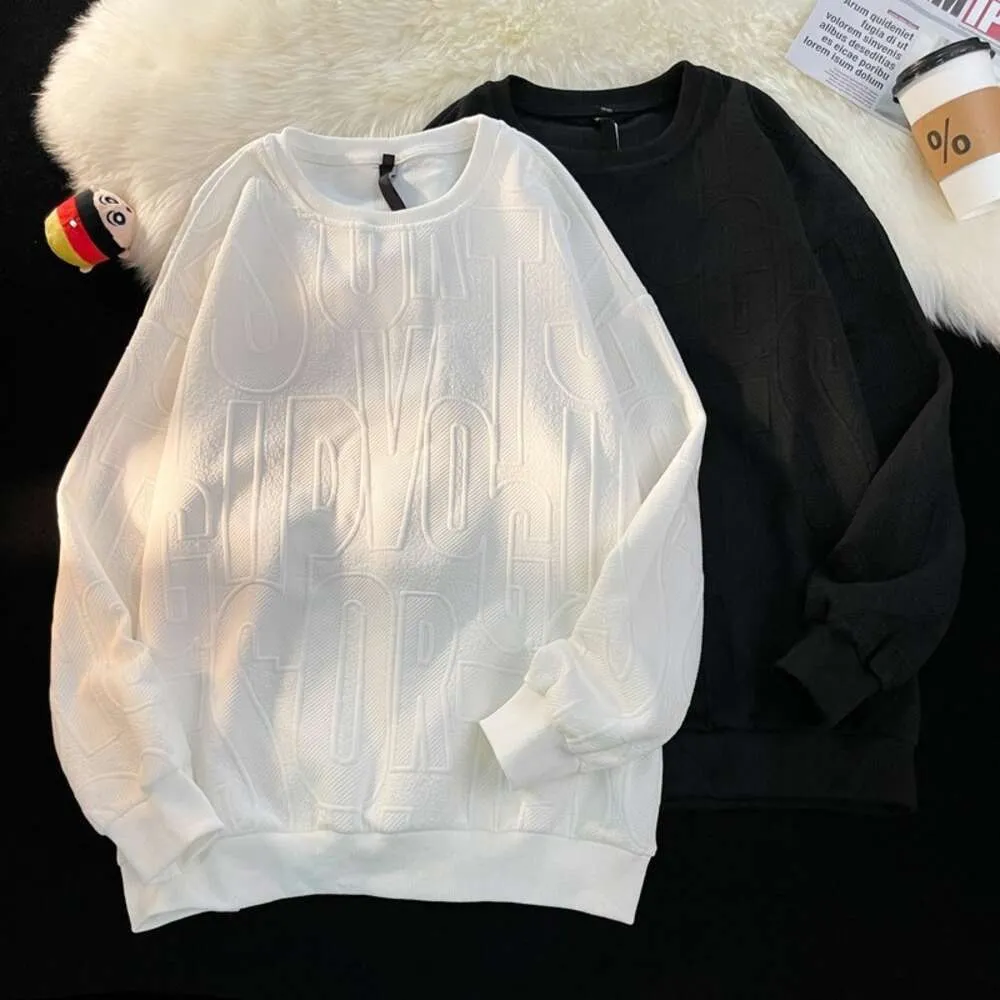 봄과 가을 남자 스웨터 인스 타 그램 홍콩 스타일 단순한 캐주얼 바닥 셔츠 커플 느슨한 패션 브랜드 와플 롱 슬리브 티셔츠