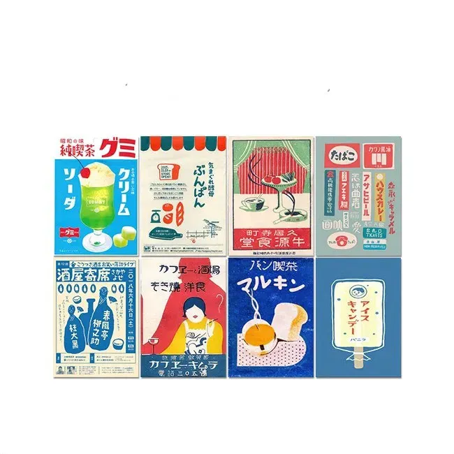 Stickers Showa Cat Cafe Coffee Japonya Stil Retro Poster Su Geçirmez Güneş Koruyucu Arka Yapıştırıcı Duvar Kağıdı