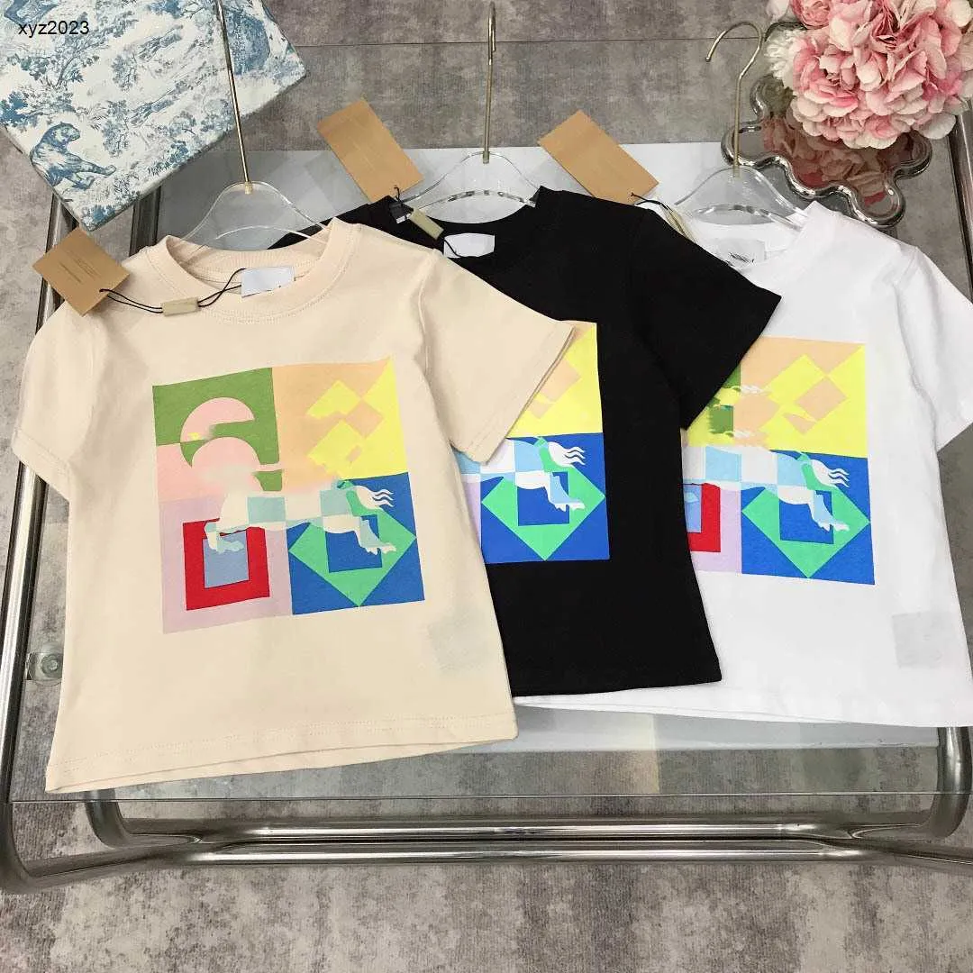 Mode baby t-shirt kinderen designer kleding korte mouw kind t-shirt maat 100-150 cm multi color square plaid patroon meisjes jongens tees 24mar