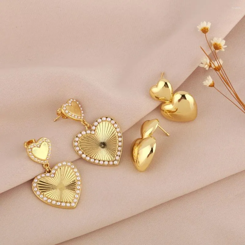 Hoop Earrings Exquisite White Pearl Heart For Women Polish Gold Plated Double Hears Dainty Jewelry Party Gifts Ersv74