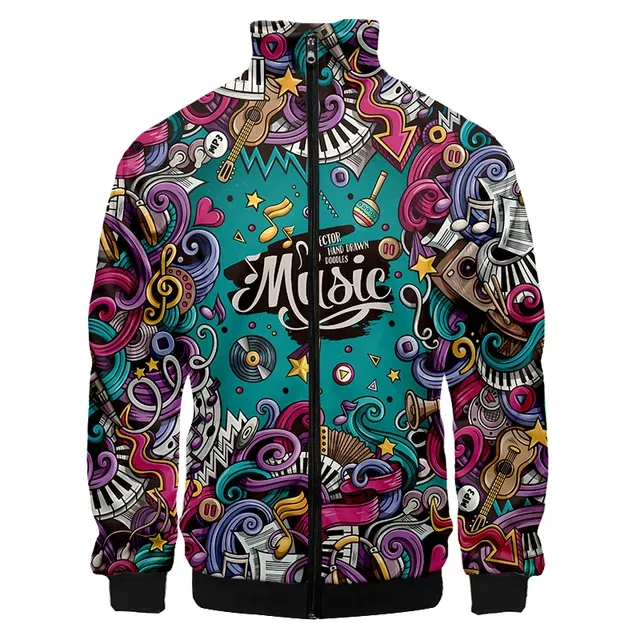 3D Print Graphic Zip Up Hoodie - Colorful Doodle Art Baseball