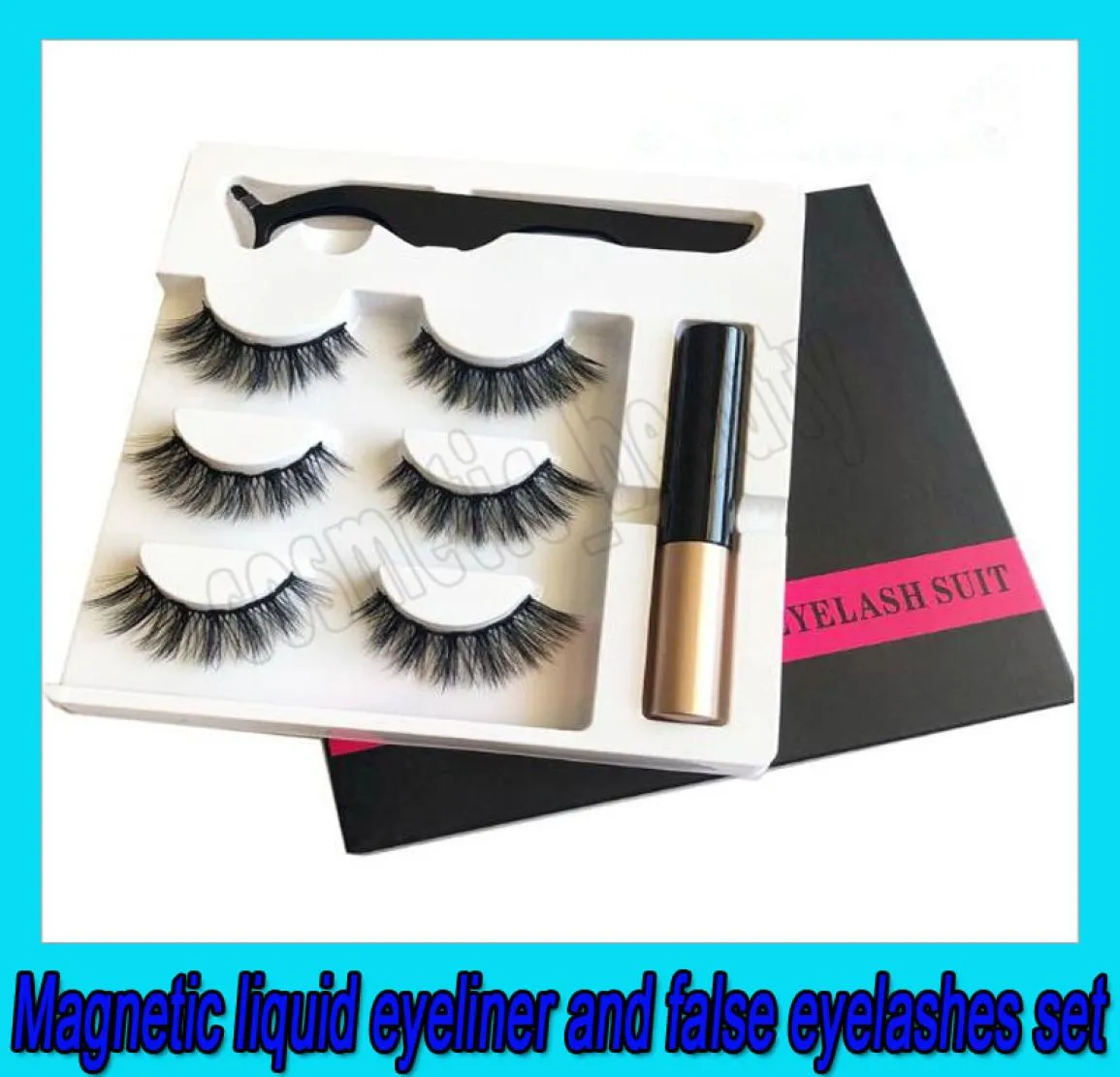 Hele 3 paar natuurlijke magnetische wimpers 3D-magneetwimpers Magnetische vloeibare eyeliner Magnetische valse wimpers en pincetset Nee 5743676