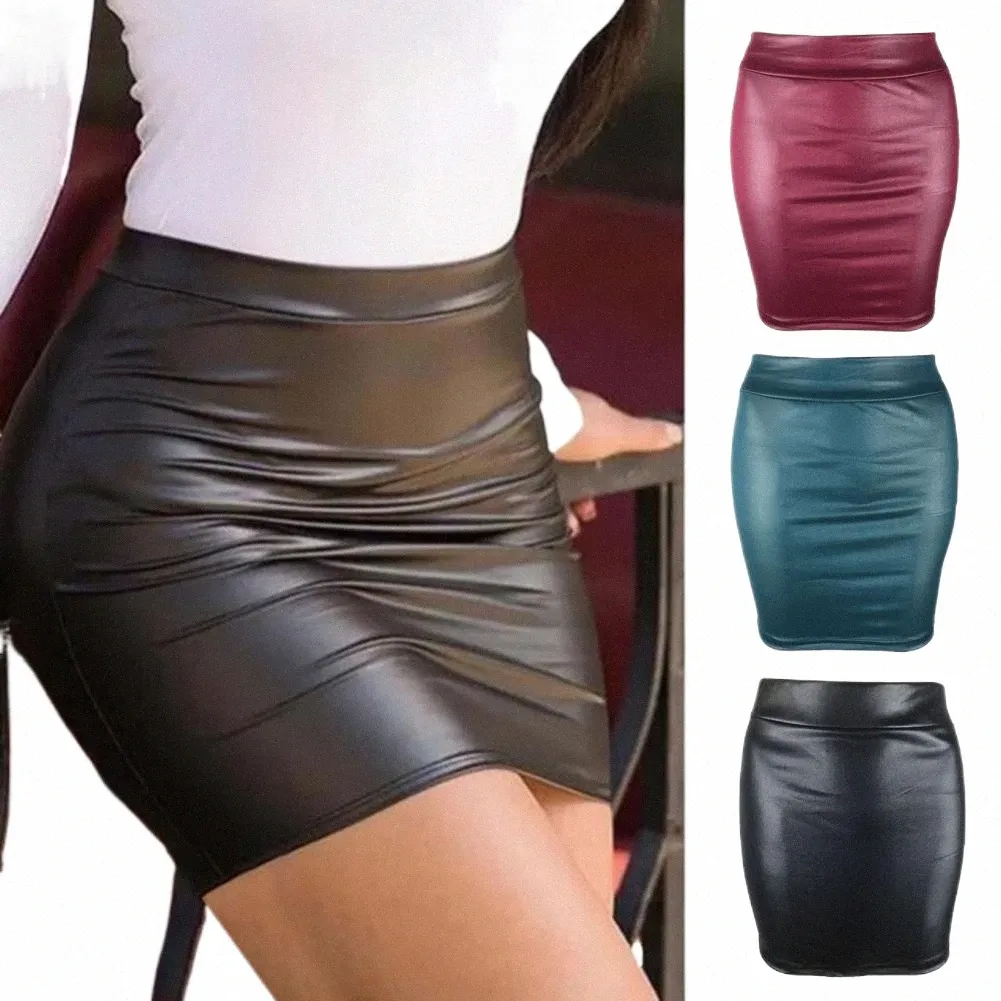 women Mini/Lg Skirt Solid Color High Waist Slim Fit Skinny Matte Faux Leather Cozy Commuter Bodyc Skirt Streetwear 03KY#