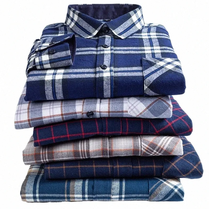 2022 Lg manica Regular Fit casa nuova primavera autunno 100% Cott Plaid Camicie da uomo casual per uomo vestiti Plus Size O83g #