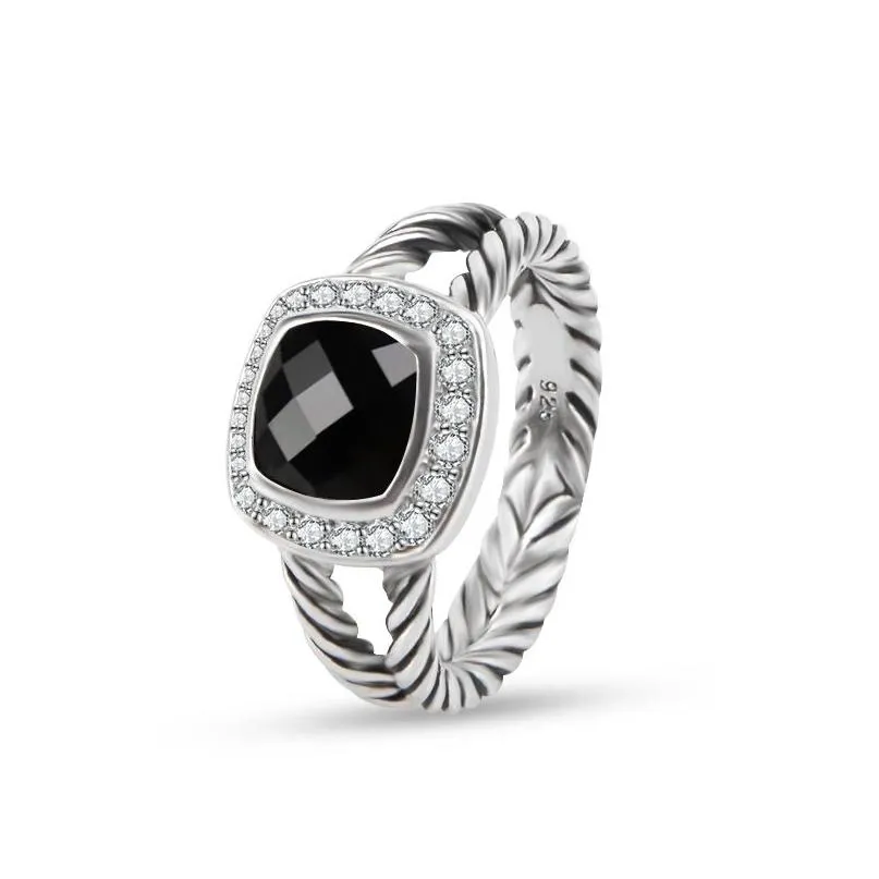 Bandringar Twisted Wire Prismatic Black Womens Fashion Sier Plated Micro Diamonds Trendiga mångsidiga stilar släpp leverans smycken ring dh9ym