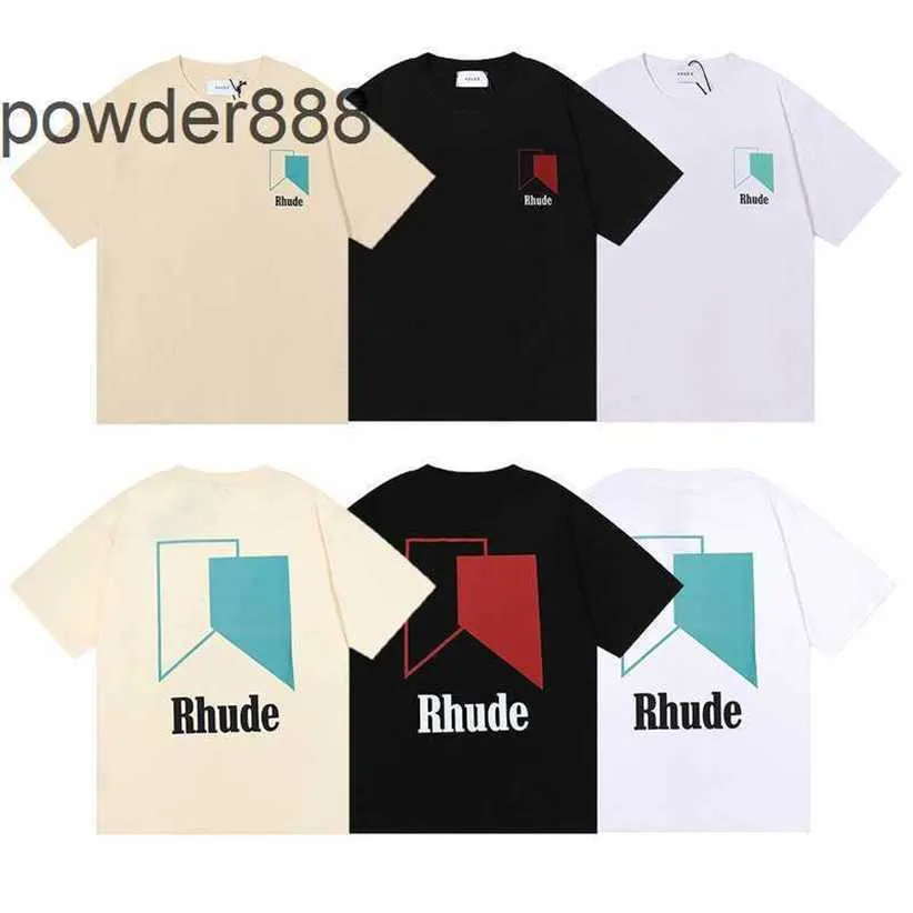 Rhude (American Niche Fashion Brand) Wash Geometric Fadrilateral Color Block Loose High Street Kort ärm T-shirt