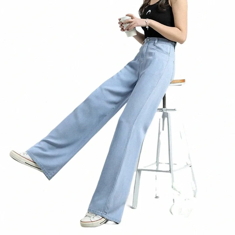 Summer Thin Soft Women's Jeans Natural Lyocell Fabric Baggy Wide Leg Denim Pants Streetwear Loose Wease Female Clothing XS-3XL U3QG#