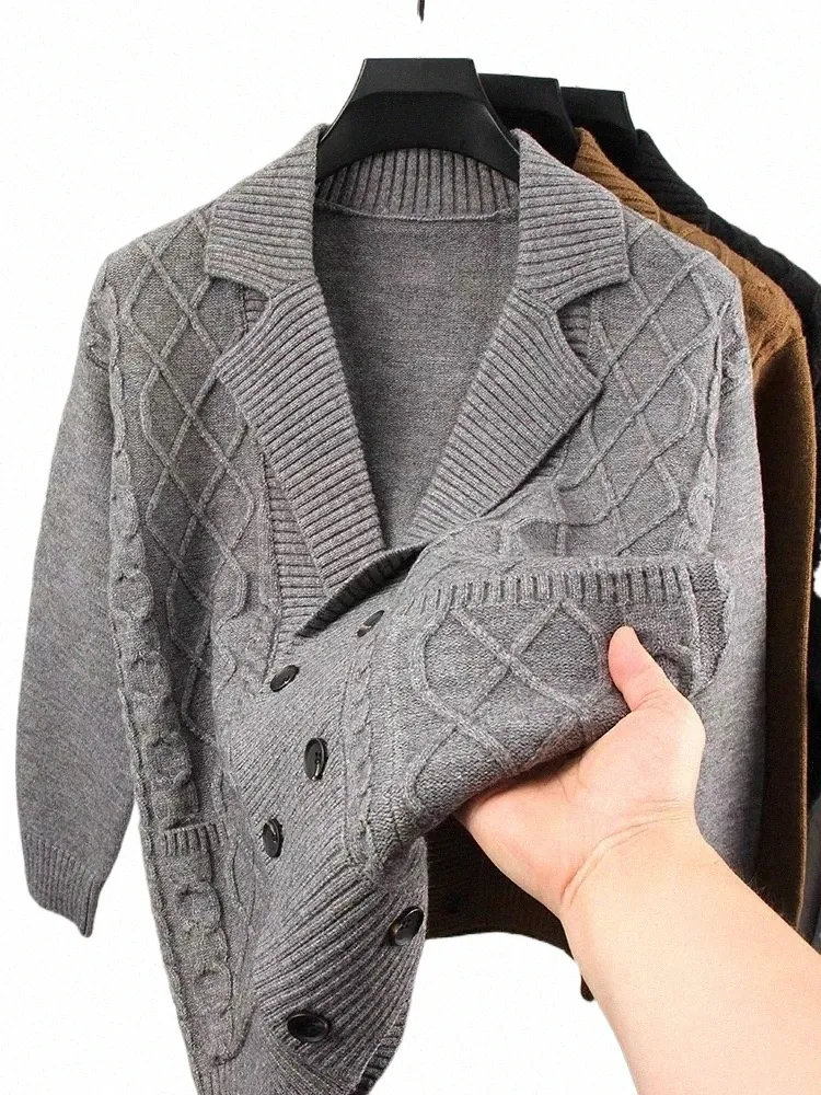 Pull cardigan pour hommes de marque haut de gamme automne et hiver coréen fi poche design busin veste pull tricoté décontracté J49e #