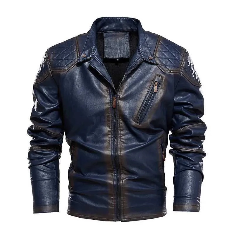 Men's Leather Faux Leather Men Plus Velvet Warm Autumn Brand New Causal Vintage PU Leather Jacket Coat Men Design Motor Biker Pocket PU Leather Jacket Men 240330