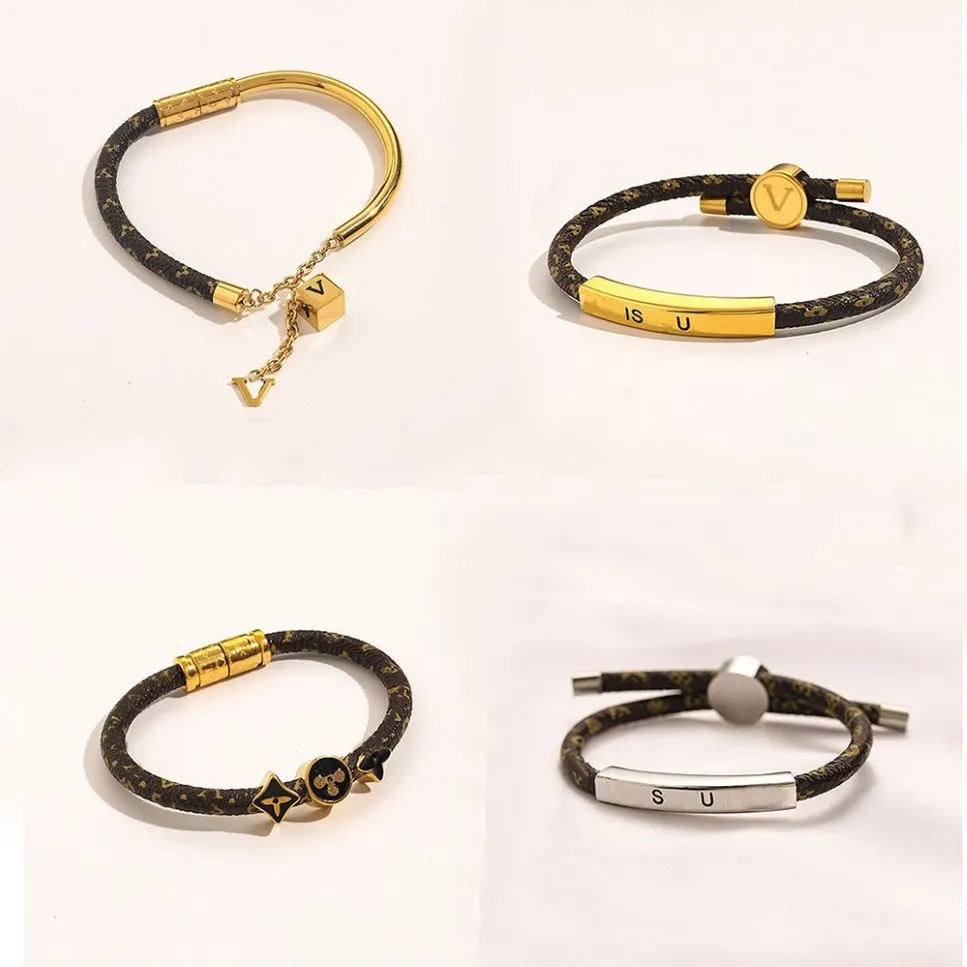 Nuovi braccialetti di stile Bracciale da donna Designer Lettera Gioielli Ecopelle Bracciale in acciaio inossidabile placcato oro 18 carati Regalo di nozze da donna327M