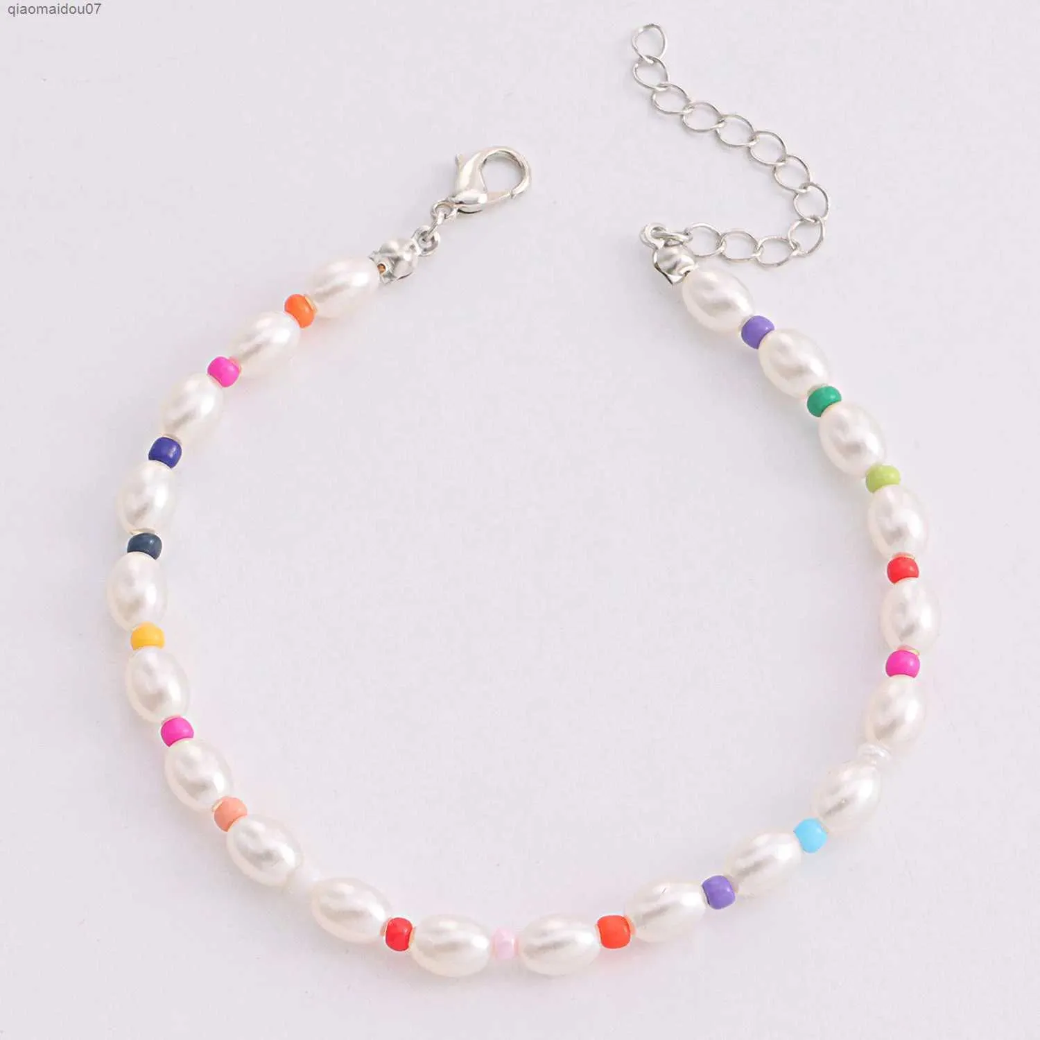 Anklets JEAE Popular Simple Geometry Candy Color Y2K Simulated Pearl Necklace Womens Bohemian Bead Bracelet Jewelry 2023 Summer Womens GiftL2403