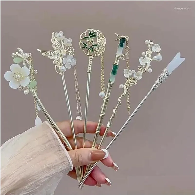 Hair Clips Barrettes 1Pc Chinese Stick Chopsticks Antique Making Accessories With Pearl Classic Girls Hanfu Bun Jewelry Tiaras Drop De Otain