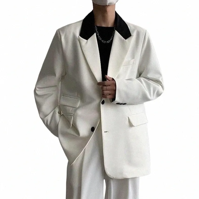 Klassisk estetisk blazerjacka för män fi lapptäcke lapel rumpa dräkt jackor casual mens kläder höst vintage rockar p0zx#