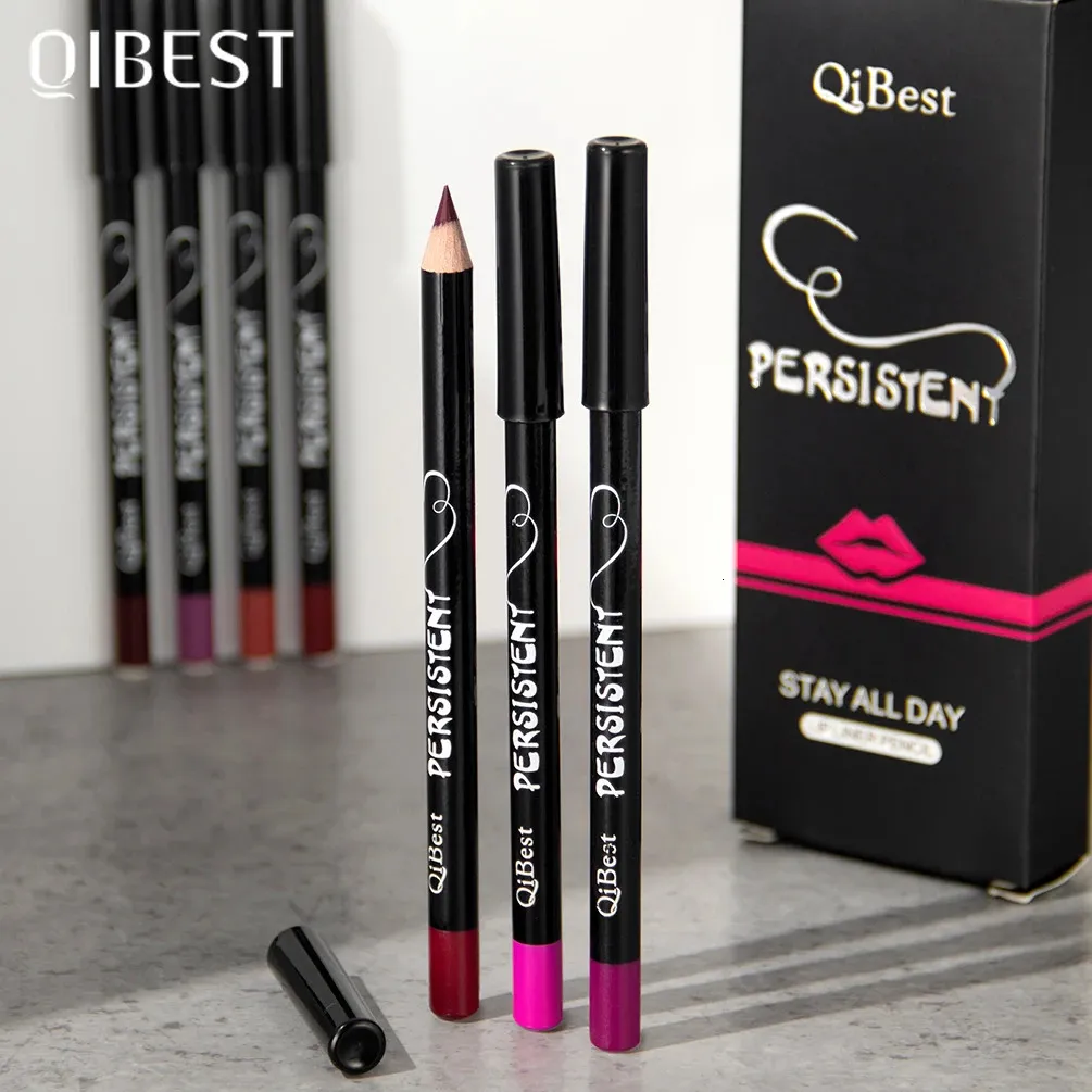 Qi 12 cores de alta qualidade lápis delineador labial de longa duração maquiagem conjunto encantador lábio forro contorno batom cosméticos 240323