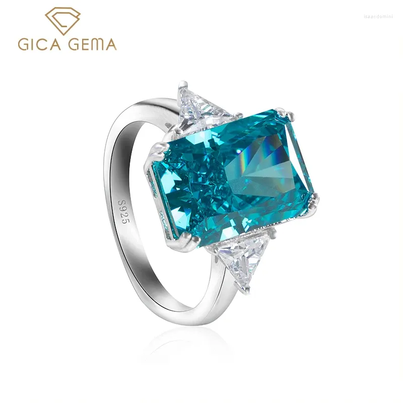 クラスターリングGICA GEMA 925 STERLING SILVER RADIANT CUT CREATED MOISSANITE DIAMOND GEMSTONE WEDDING PARTY WOMEN FINE JEWELRYギフト