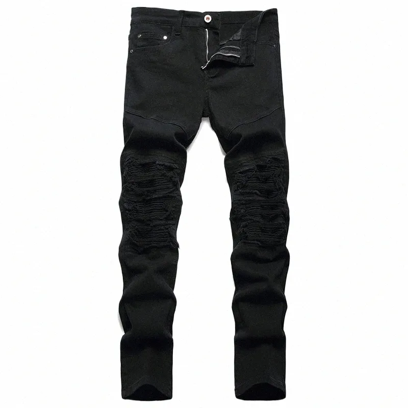 high street mens raka hål rippade jeans distraherade denim byxor män fi hip hop vit svart stuga jeans vaqueros hombre h97m#