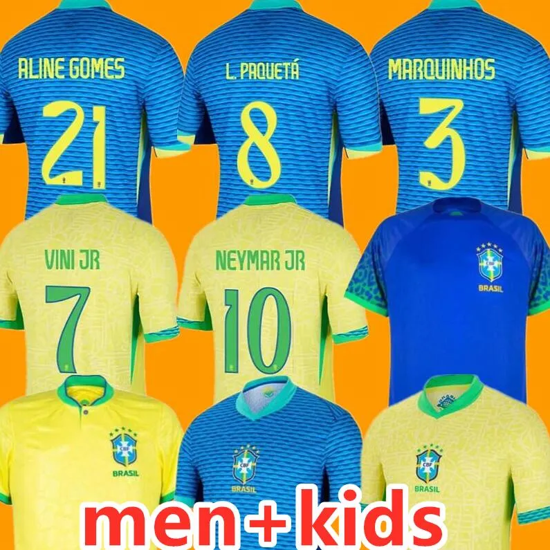 23 2024 Brazils Soccer Jersey Neymar Jr Brasil Casemiro National Team G.Jesus P.Coutinho Home Away Men Kids L.Paqueta T.Silva Pele Marcelo Vini Jr Football Shirt Uniform