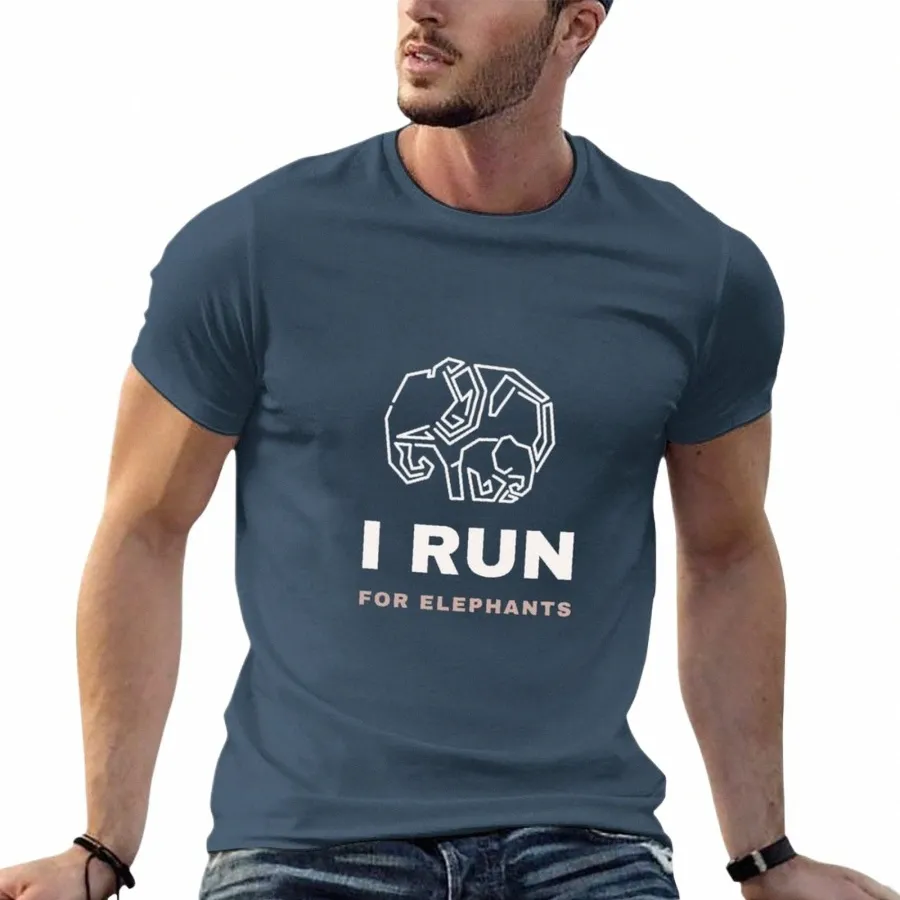 I RUN FOR ELEPHANTS T-Shirt grandes tailles hauts d'été surdimensionnés surdimensionnés t-shirts blancs unis hommes h3fx #