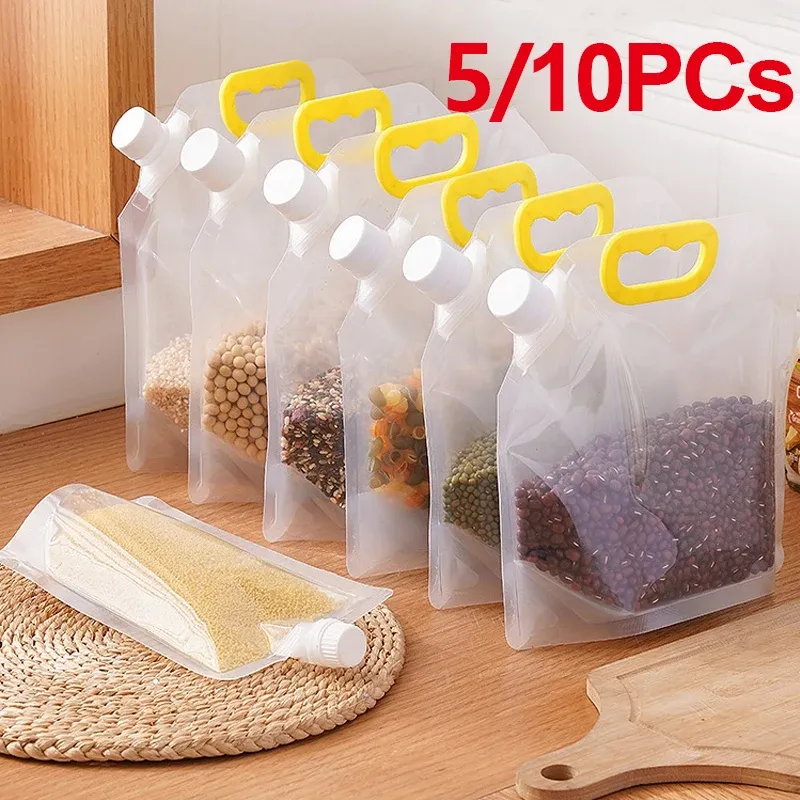 Machines 5/10pcs Portable Food Packaging Bag Grain Sealed Bag Insectproof Moistureproof Freshkeeping Storage Bag Kitchen Storage