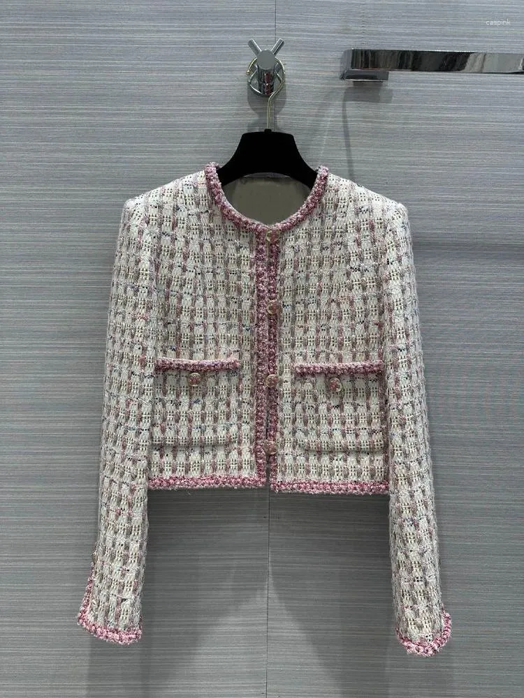 Giacca con cappuccio da donna per donna Cappotto con bavero in morbido tweed primaverile lavorato a mano a maglia vintage maniche lunghe top chic femminili