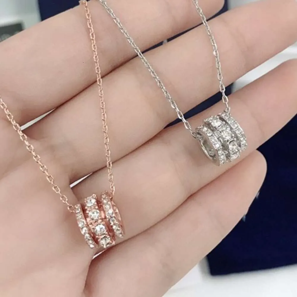 Swarovskis Jewelry Necklace Romantic Three Ring Transit Bead Necklace Personalized Full Diamond Small Waist Three Ring Necklace